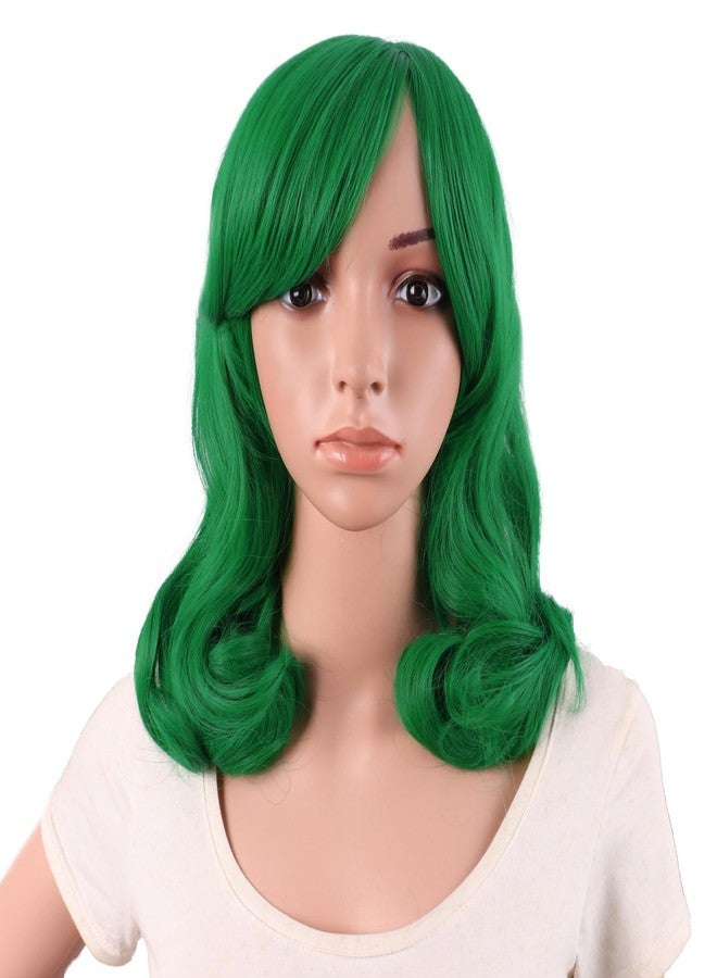 MapofBeauty 16 Inch/40 cm Short Side Bangs Medium Curly Wig (Grass Green) - Image 1